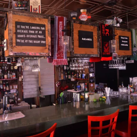 A view of the Red Card Pub and Tex Mex Taco Bar bar area.