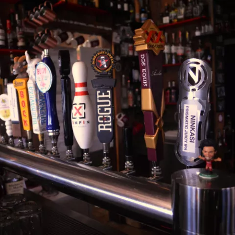 A view of Red Card's rotating tap handles.
