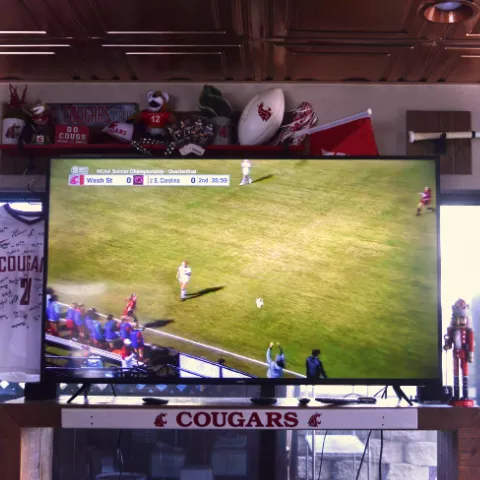 Watching the WSU Women's Soccer Team on the big screen.